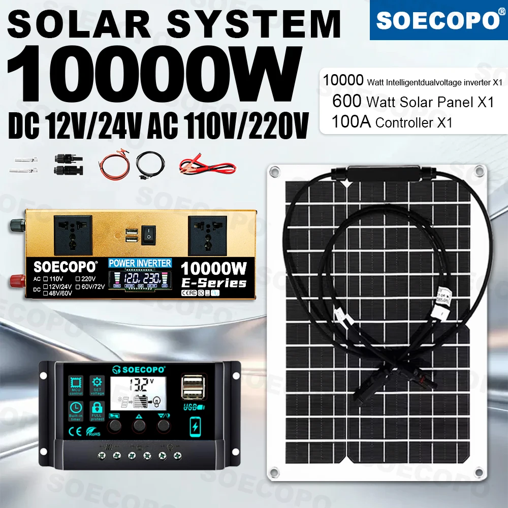 SOECOPO Power Bank 10000W Peak Solar System Kit Easy Install(600W Panel 100A Controller Inverter)for RV Picnic Party lawn travel
SOECOPO Power Bank 10000W Peak Solar System Kit Easy Install(600W Panel 100A Controller Inverter)for RV Picnic Party lawn travel