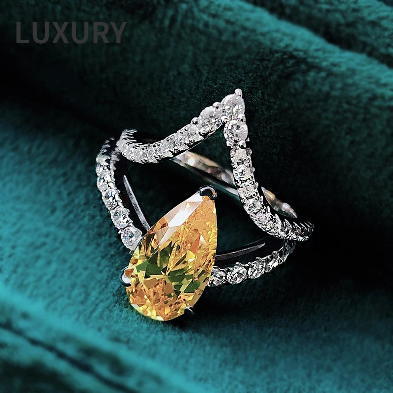 Luxury100%S925 Sterling Silver Solid Water Drop V-shaped Yellow Diamond White Diamond Ring Set OL Style Party Woman Fine Jewelry
Luxury100%S925 Sterling Silver Solid Water Drop V-shaped Yellow Diamond White Diamond Ring Set OL Style Party Woman Fine Jewelry