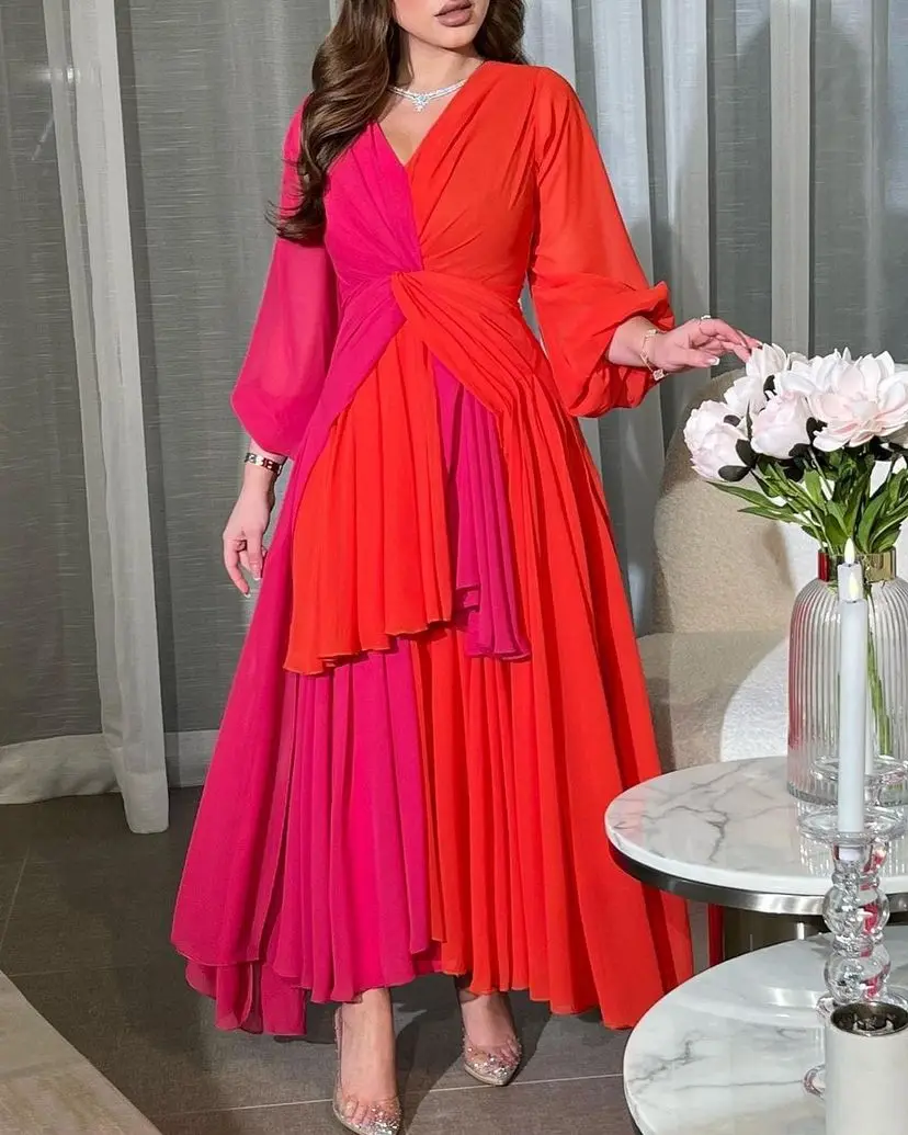 Santorini فساتين للحفلات الراق V Neck Long Sleeves Prom Dresses Ruched Chiffon Real Image Evening Gowns Contrast Color Vestidos
Santorini فساتين للحفلات الراق V Neck Long Sleeves Prom Dresses Ruched Chiffon Real Image Evening Gowns Contrast Color Vestidos