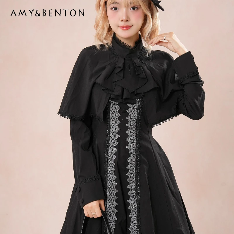 Gothic Dark Design Lace Waist-Cinching Lolita Women's Dress 2025 Autumn Winter Black Sweet Cool Shawl Long Dresses Set Ladies
Gothic Dark Design Lace Waist-Cinching Lolita Women's Dress 2025 Autumn Winter Black Sweet Cool Shawl Long Dresses Set Ladies