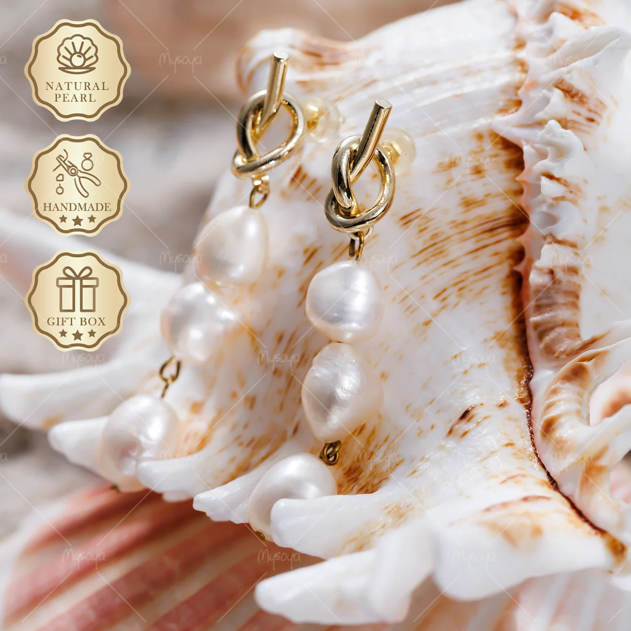 MYSOYA 8-9mm White Baroque Pearl Stud Earrings Gold Knot Studs, Gift Box, Party Jewelry S473
MYSOYA 8-9mm White Baroque Pearl Stud Earrings Gold Knot Studs, Gift Box, Party Jewelry S473