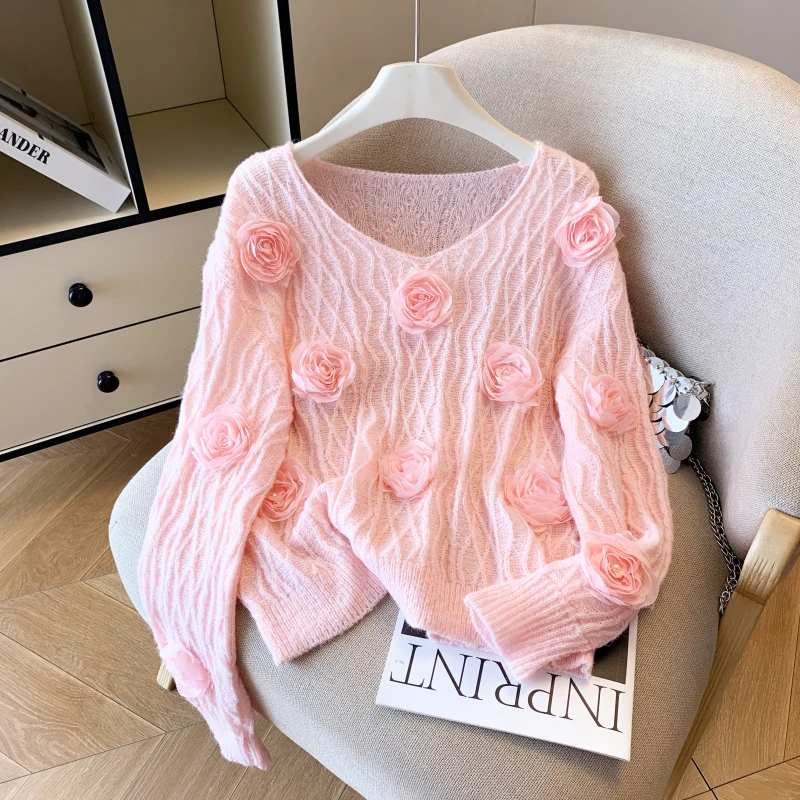 ALPHALMODA 2025, красивый вязаный свитер с цветочным принтом, для женщин, новый осенний дизайн, свободный, сказочный вид, милый вязаный топ 
ALPHALMODA 2025, красивый вязаный свитер с цветочным принтом, для женщин, новый осенний дизайн, свободный, сказочный вид, милый вязаный топ