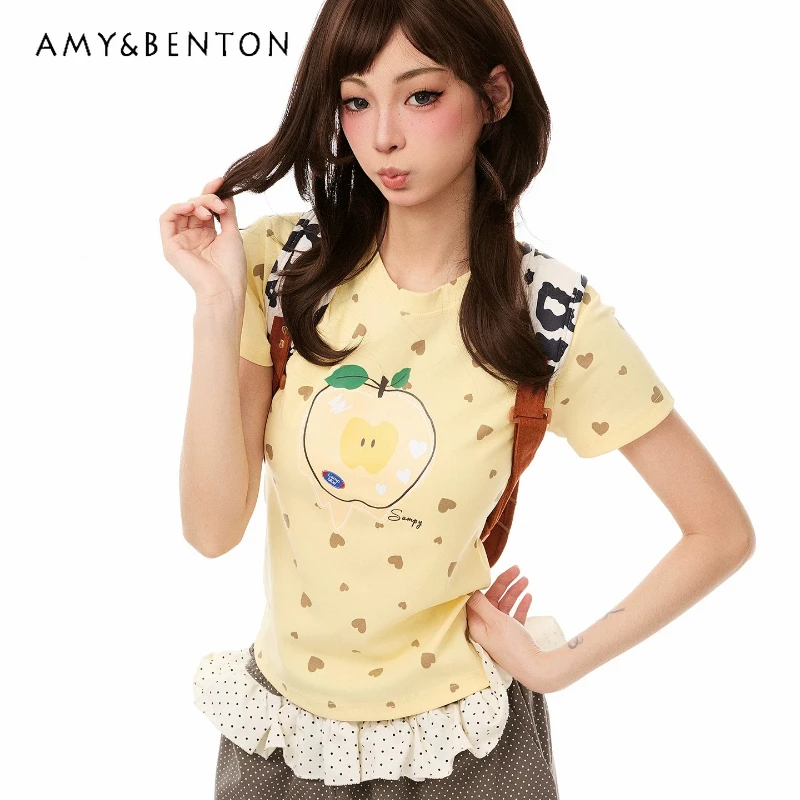 2026 Summer New Fruit Print Short-sleeved Women's T-shirt Sweet Cool Y2k Cute Slimming Thin Green Versatile T-shirts Tops Ladies
2026 Summer New Fruit Print Short-sleeved Women's T-shirt Sweet Cool Y2k Cute Slimming Thin Green Versatile T-shirts Tops Ladies
