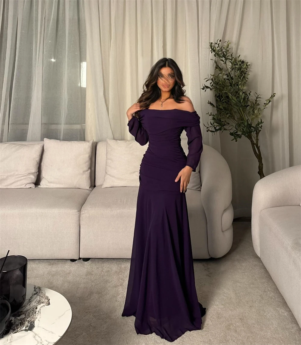 Customized Temperament Purple Jersey Evening Dress High Quality Strapless Off the Shoulder Long Sleeves Mermaid Celebrity Gowns
Customized Temperament Purple Jersey Evening Dress High Quality Strapless Off the Shoulder Long Sleeves Mermaid Celebrity Gowns