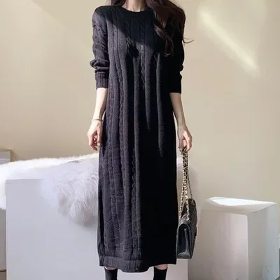 New Chic Long Sweater Dress Women Khaki Autumn Winter Long-sleeve O-neck Woolen Dresses Vintage Oversized Striped Knitwear
New Chic Long Sweater Dress Women Khaki Autumn Winter Long-sleeve O-neck Woolen Dresses Vintage Oversized Striped Knitwear