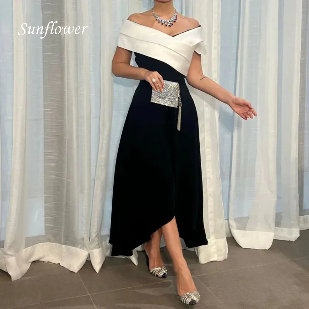 Sunflower High Low Evening Gowns Off The Shoulder Black and White Satin Prom Dresses Formal Party Dress Robe De Soiree Women
Sunflower High Low Evening Gowns Off The Shoulder Black and White Satin Prom Dresses Formal Party Dress Robe De Soiree Women