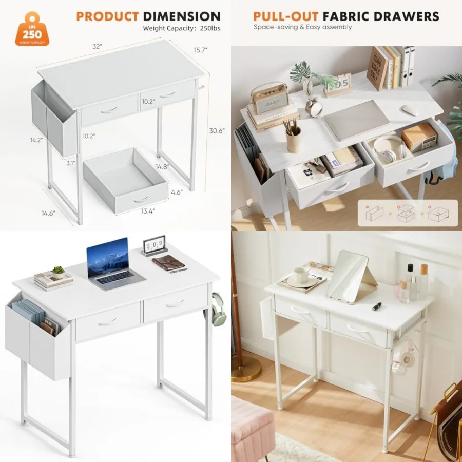 ch Small Computer Desk with Fabric Drawers for Bedroom Home Office, Writg Gamg Desks Study PC Table with Side Bag and Headphone
ch Small Computer Desk with Fabric Drawers for Bedroom Home Office, Writg Gamg Desks Study PC Table with Side Bag and Headphone