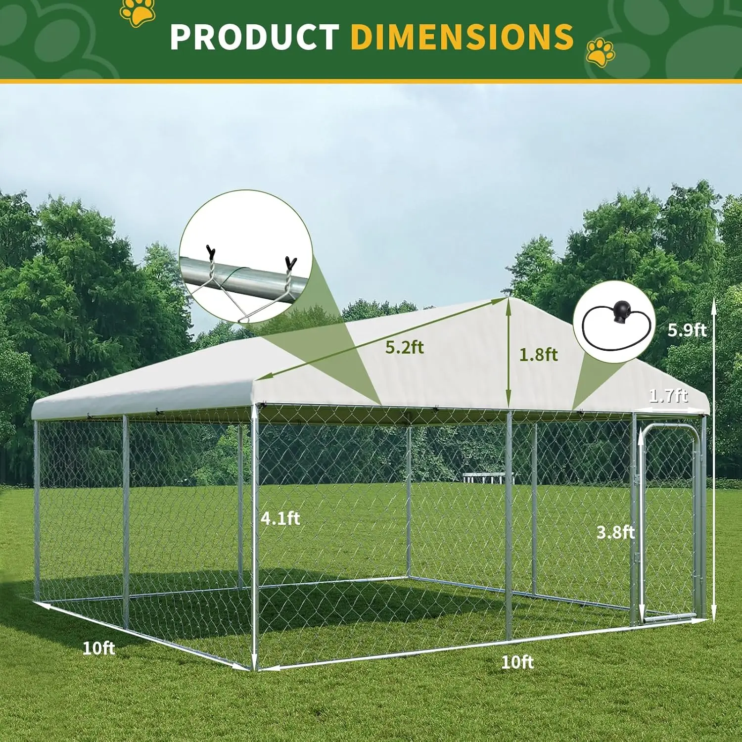 10x10 FT Dog Kennel, Heavy Duty Outdoor Dog Enclosure with UV & Rain-Proof Fully Covered Roof, Double Security Locks and Rustpro
10x10 FT Dog Kennel, Heavy Duty Outdoor Dog Enclosure with UV & Rain-Proof Fully Covered Roof, Double Security Locks and Rustpro