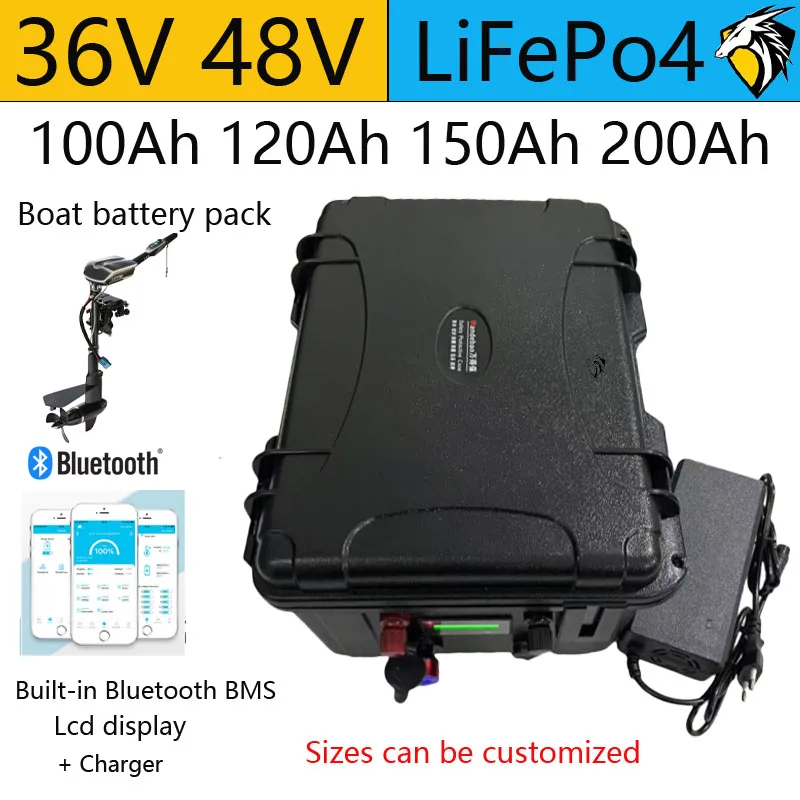 Boat Batterie Lithium LiFePO4 pack, 36V,100Ah 150Ah 200Ah, 48V,100Ah 120Ah, avec Bluetooth, pour Tricycle, boat motor + Charger
Boat Batterie Lithium LiFePO4 pack, 36V,100Ah 150Ah 200Ah, 48V,100Ah 120Ah, avec Bluetooth, pour Tricycle, boat motor + Charger