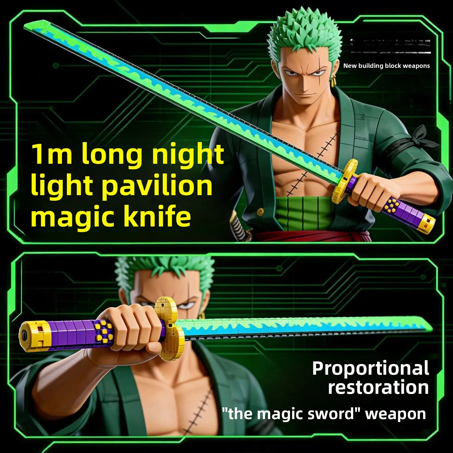 New 100cm Luminous Three-Blade Assassin Katana Building Blocks Toy Ornament Version Enma Sword Model Assembly Roronoa Zoro
New 100cm Luminous Three-Blade Assassin Katana Building Blocks Toy Ornament Version Enma Sword Model Assembly Roronoa Zoro