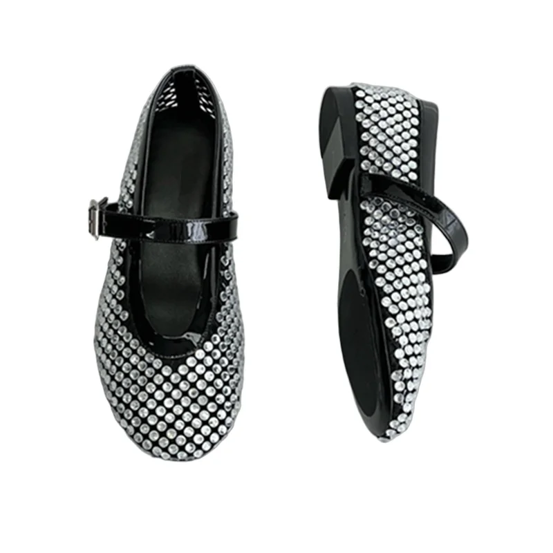 Withered French Elegant Rhinestone Women's Loafers Minimalist Retro V-shaped Flat Shoes Mesh Mary Jane Shoes Ballet Shoes 
Withered French Elegant Rhinestone Women's Loafers Minimalist Retro V-shaped Flat Shoes Mesh Mary Jane Shoes Ballet Shoes