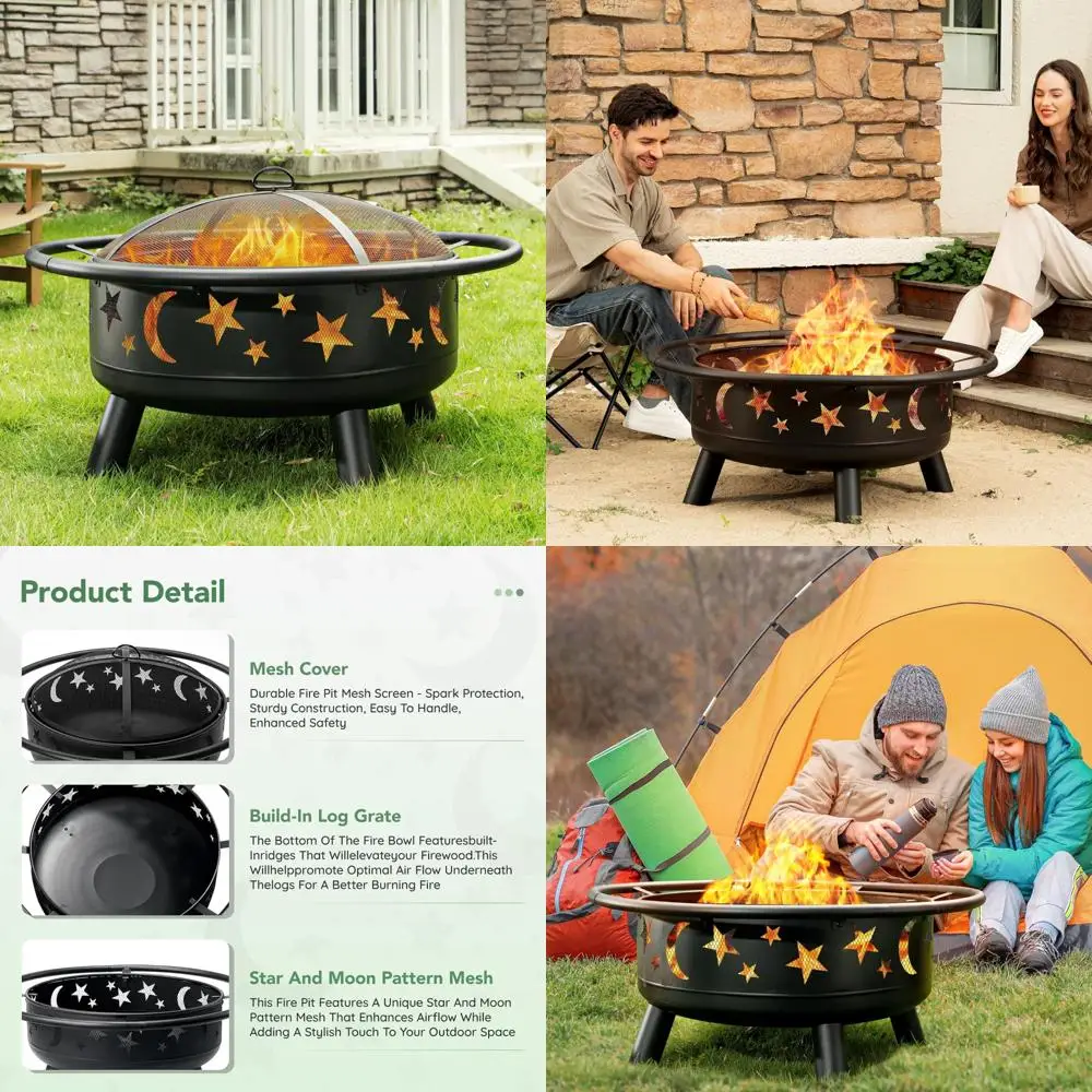 Костра для костра на открытом воздухе, 32-дюймовая круглая с сетчатой крышкой, когнище, дизайн звезды и луны, металлический камин на заднем дворе
Костра для костра на открытом воздухе, 32-дюймовая круглая с сетчатой крышкой, когнище, дизайн звезды и луны, металлический камин на заднем дворе