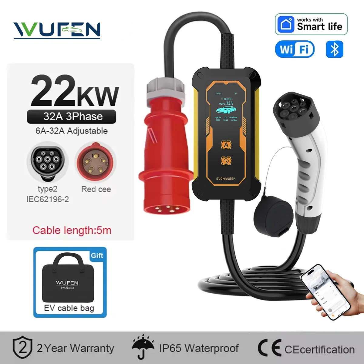 Портативное зарядное устройство WUFEN 22 кВт, 32 А, 3 фазы, Type 2, с Wi-Fi и управлением через приложение, зарядная станция EVSE для электромобилей
Портативное зарядное устройство WUFEN 22 кВт, 32 А, 3 фазы, Type 2, с Wi-Fi и управлением через приложение, зарядная станция EVSE для электромобилей