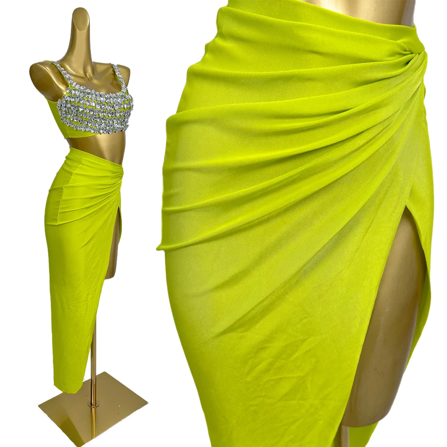 Sexy Women Sparkly Rhinestone Crop Tops Long Skirt 2Pieces Set Night Club High Side Slits Outfit Stage Performance Wear Beixin
Sexy Women Sparkly Rhinestone Crop Tops Long Skirt 2Pieces Set Night Club High Side Slits Outfit Stage Performance Wear Beixin