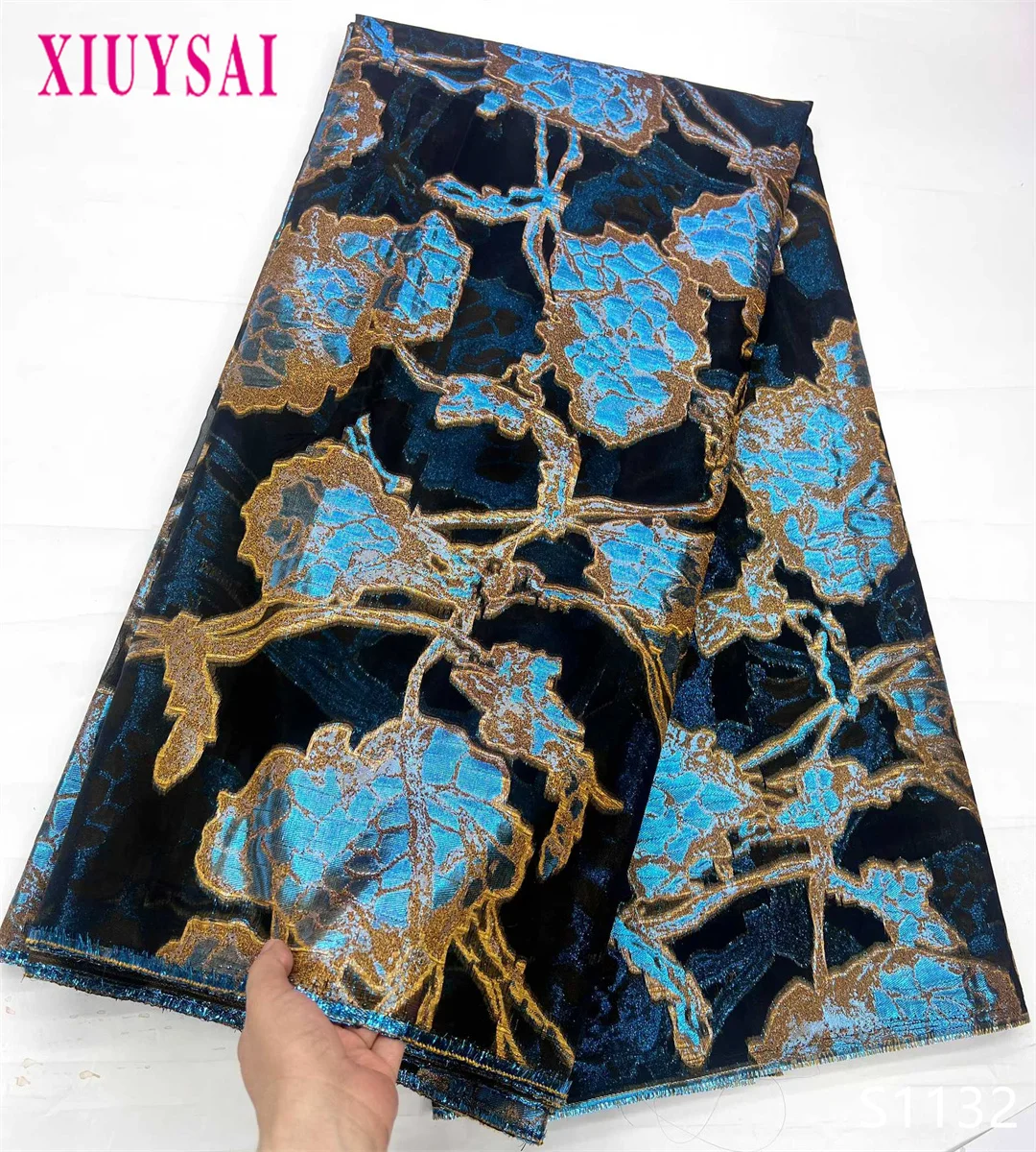 Sheer Blue Luxury African Jacquard Lace with Metallic Embroidery Delicate Floral Motifs Bridal Gown Fabric
Sheer Blue Luxury African Jacquard Lace with Metallic Embroidery Delicate Floral Motifs Bridal Gown Fabric