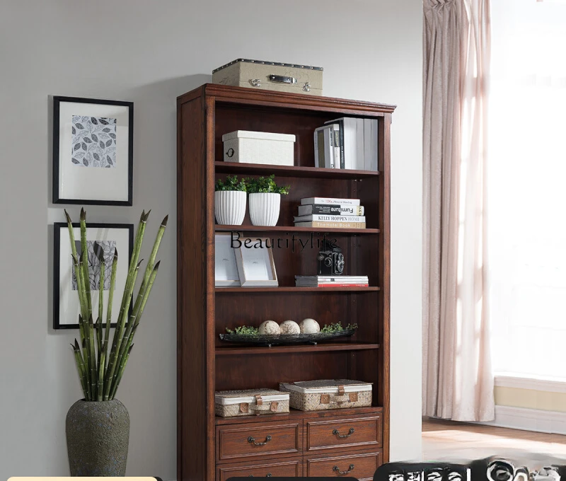 American rural solid wood bookcase living room floor storage open display cabinet
American rural solid wood bookcase living room floor storage open display cabinet