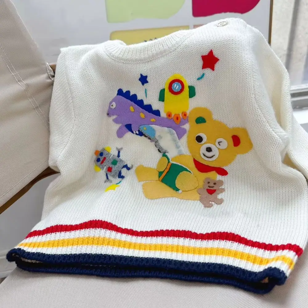 spring girls sweaters boys tops baby clothes High quality sticker cartoon embroidered sweater
spring girls sweaters boys tops baby clothes High quality sticker cartoon embroidered sweater