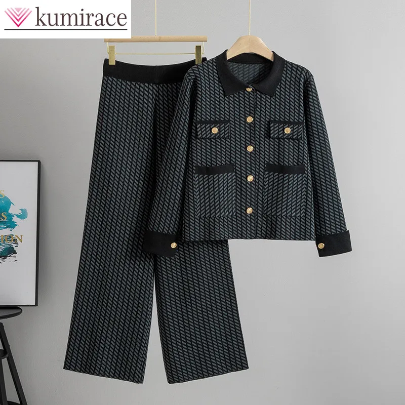 Casual and Fashionable Two-piece Women's Autumn and Winter Versatile Polo Collar Knitted Cardigan Sweater Wide Leg Pants Set
Casual and Fashionable Two-piece Women's Autumn and Winter Versatile Polo Collar Knitted Cardigan Sweater Wide Leg Pants Set