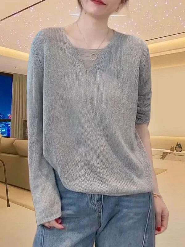 Loose Long Sleeve V-Neck Knitwear Women's Fashionable Summer Top plus Size Color Comfortable Lazy Style Sun Protection
Loose Long Sleeve V-Neck Knitwear Women's Fashionable Summer Top plus Size Color Comfortable Lazy Style Sun Protection