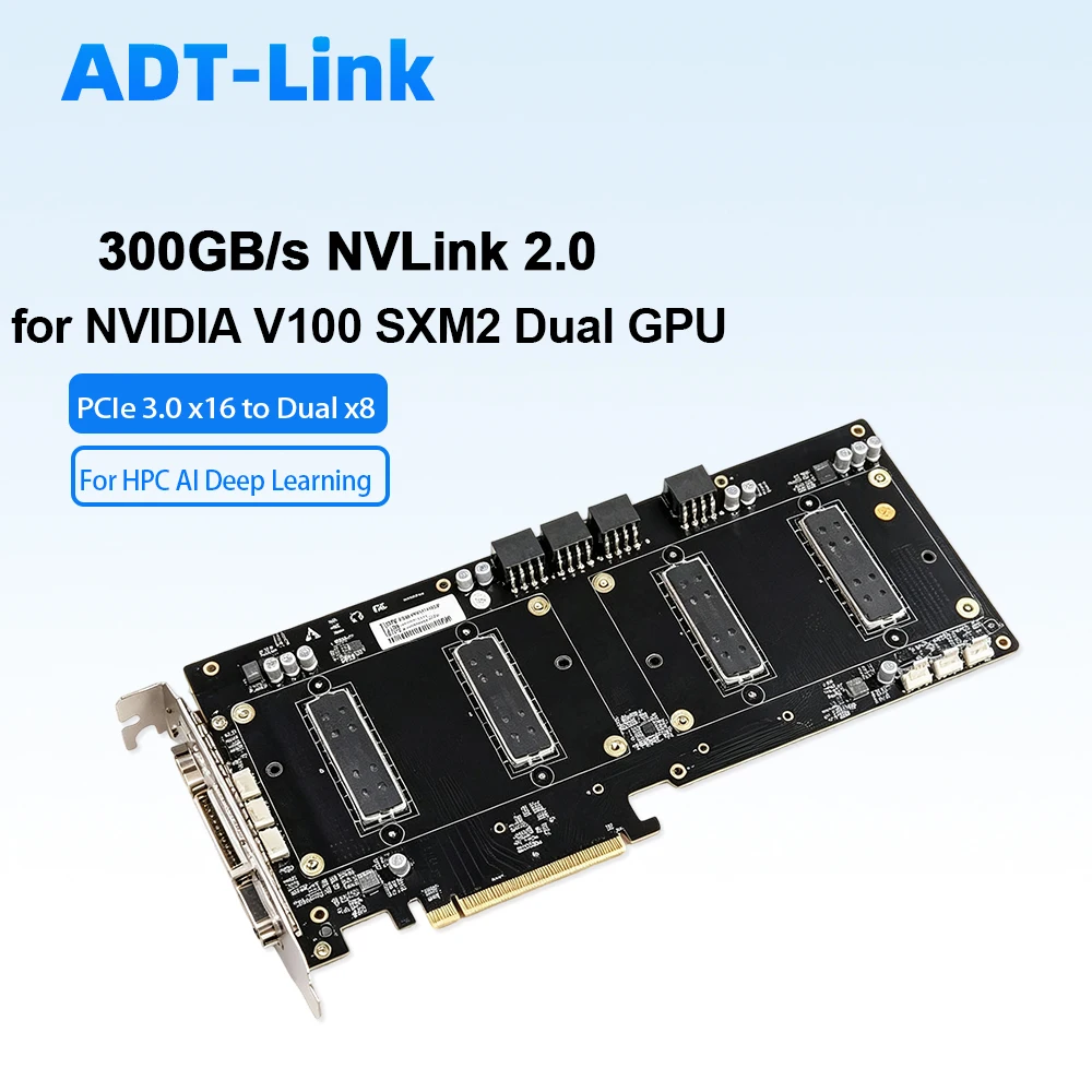 For NVIDIA V100 SXM2 Dual GPU PCIe 3.0 X16 To 2x X8 Splitter Card 300GB/s NVLink 2.0 6-Lane Breakout Board HPC AI Deep Learning