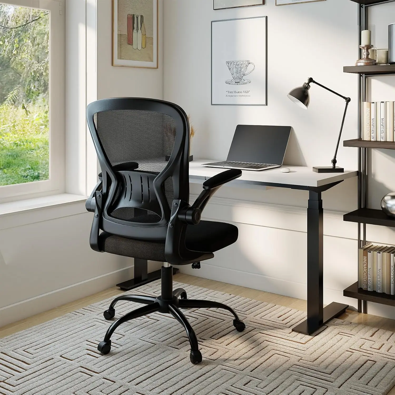 Ergonomic Mesh Office Chair with Flip-up Arms, Lumbar Support, Height Adjustable, Black
Ergonomic Mesh Office Chair with Flip-up Arms, Lumbar Support, Height Adjustable, Black