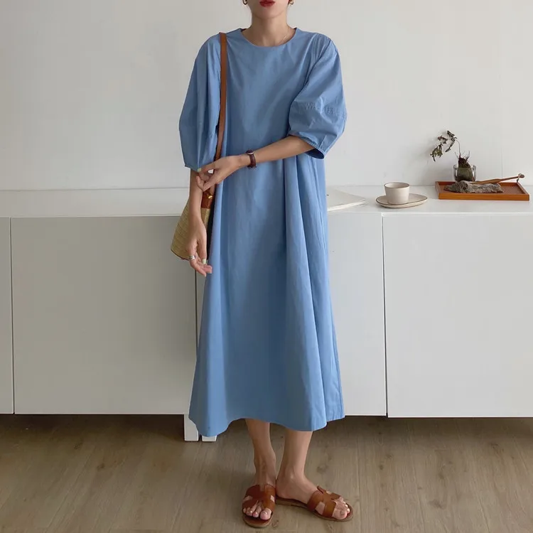Summer Puff Sleeve Loose Dress Women Korean Elegant Vintage Ladies Dresses Long Simple Dress Waist Pullover Maxi Sundress
Summer Puff Sleeve Loose Dress Women Korean Elegant Vintage Ladies Dresses Long Simple Dress Waist Pullover Maxi Sundress