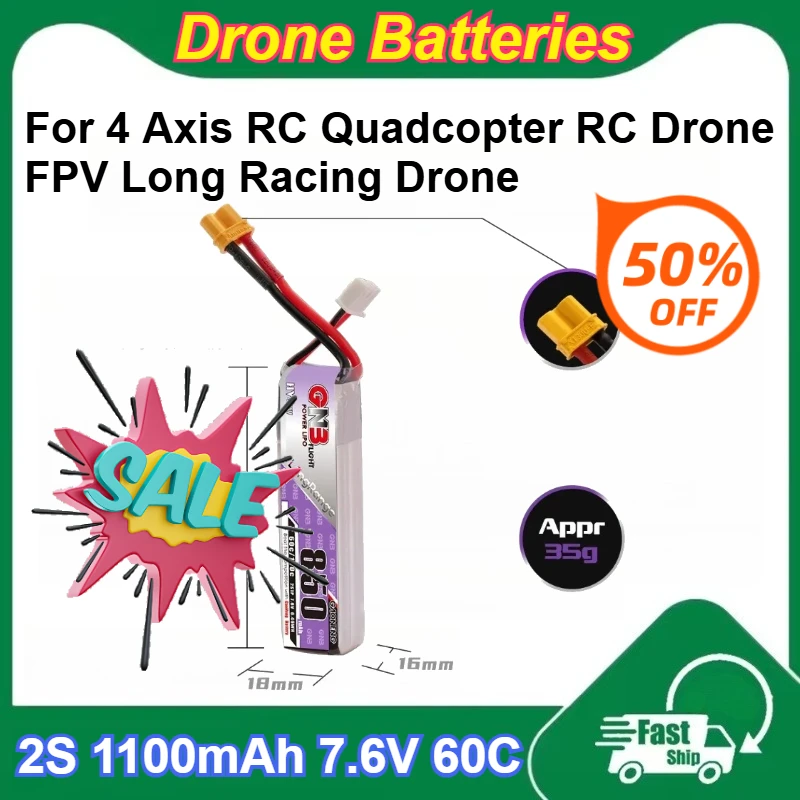 2S 1100mAh 7.6V 60C Rechargeable Lipo Battery with XT30 Plug for FPV Long Racing Drone 4 Axis RC Quadcopter RC Drone Batteries
2S 1100mAh 7.6V 60C Rechargeable Lipo Battery with XT30 Plug for FPV Long Racing Drone 4 Axis RC Quadcopter RC Drone Batteries