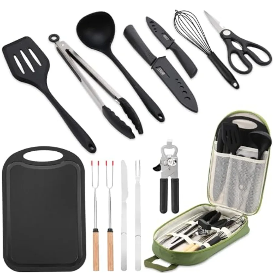 Camping Essentials Cookware Cooking Utensils Set - Portable Camp Kitchen Mess Kit Outdoor Accessories Stainless Steel and Silic
Camping Essentials Cookware Cooking Utensils Set - Portable Camp Kitchen Mess Kit Outdoor Accessories Stainless Steel and Silic