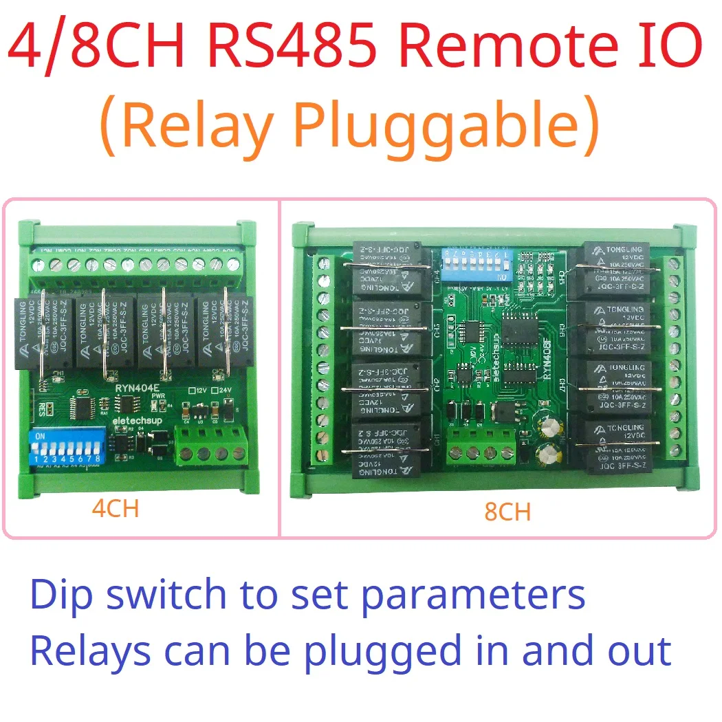 T73 Relay Module with RS485 Modbus RTU, Remote IO Momentary Self-lock Interlock Delay Switch for Smart Home
T73 Relay Module with RS485 Modbus RTU, Remote IO Momentary Self-lock Interlock Delay Switch for Smart Home