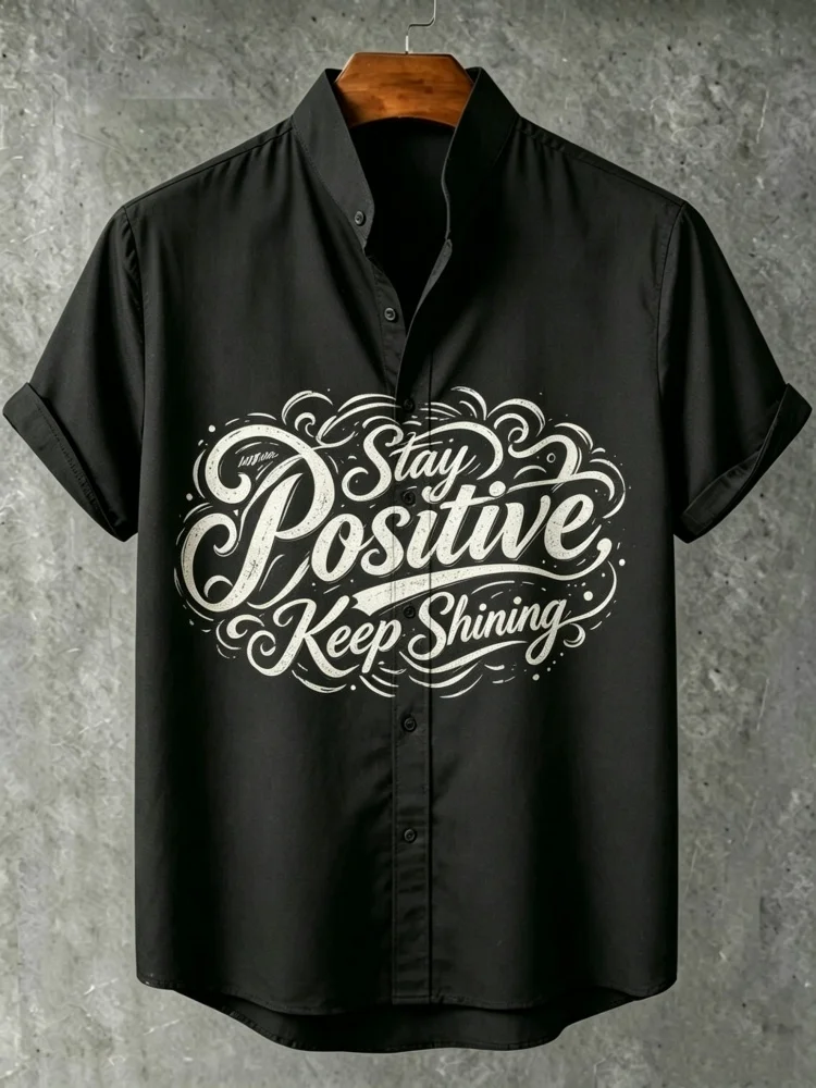 Men's "Stay Positive" Letter Print Stand Collar Short Sleeve Shirt Loose Comfort Casual Streetwear Top
Men's "Stay Positive" Letter Print Stand Collar Short Sleeve Shirt Loose Comfort Casual Streetwear Top