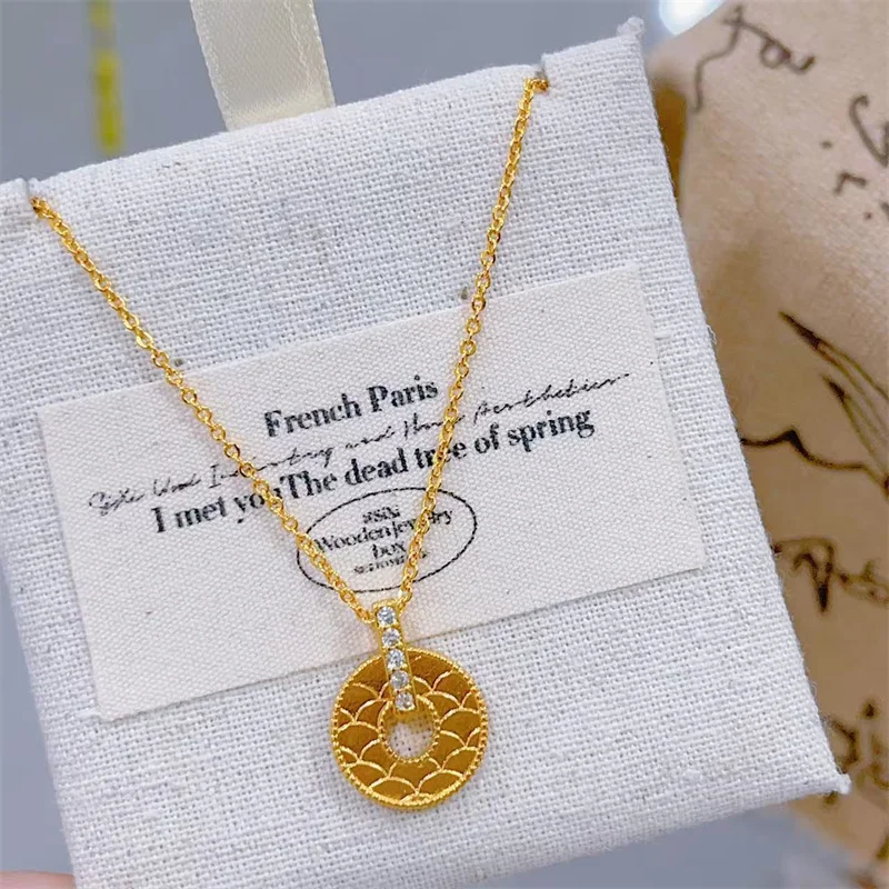24K Gold Au999 Women Necklace, Scale Textured Round Pendant With Zircon Inlay Dainty Clavicle Jewelry Gift
24K Gold Au999 Women Necklace, Scale Textured Round Pendant With Zircon Inlay Dainty Clavicle Jewelry Gift