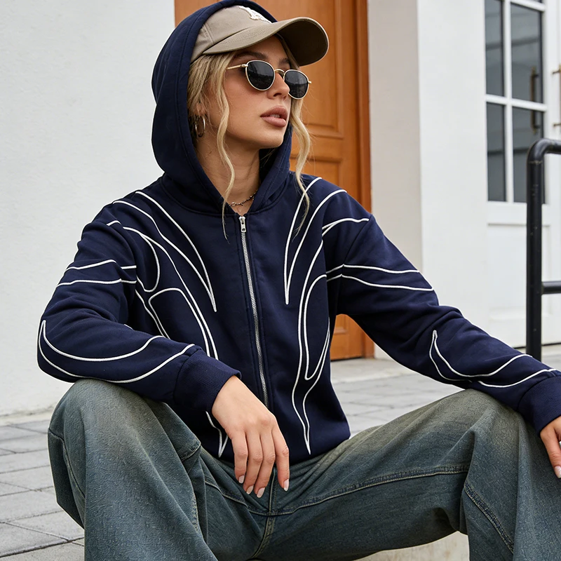 Hip Hop Line Stitching Streetwear Loose Zipper Cardigan Long Sleeve Hoodie Autumn Winter American Y2K Women Harajuku Casual Coat
Hip Hop Line Stitching Streetwear Loose Zipper Cardigan Long Sleeve Hoodie Autumn Winter American Y2K Women Harajuku Casual Coat