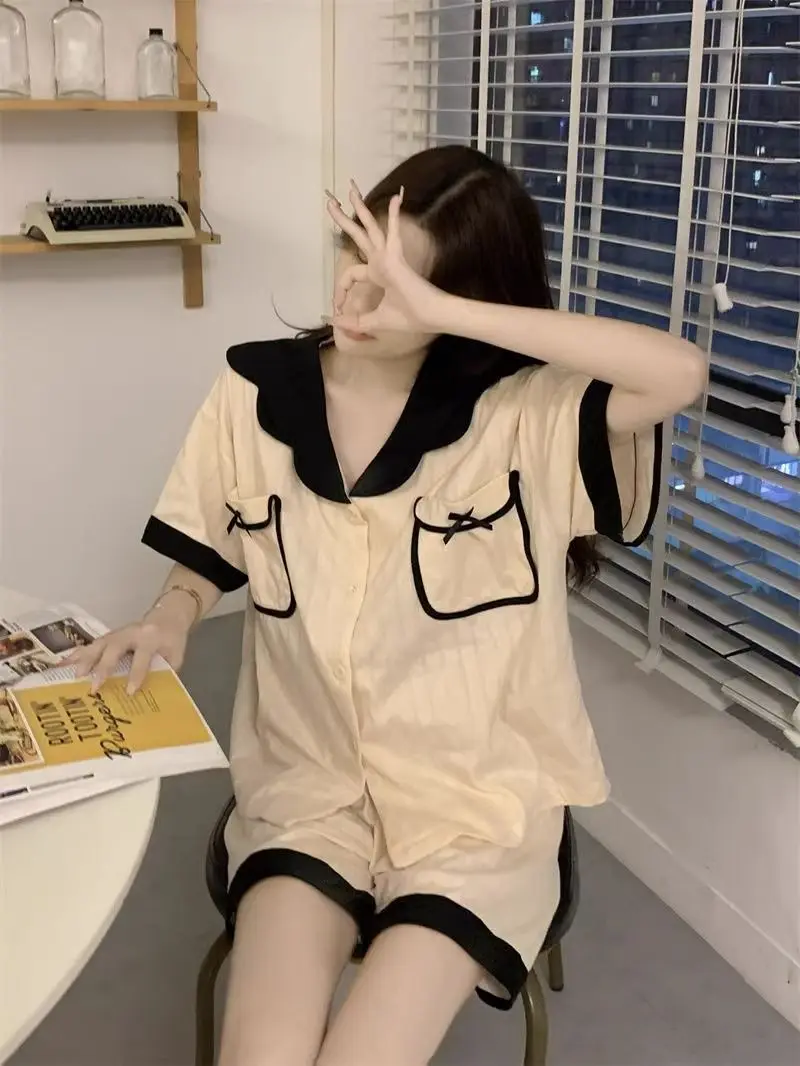 New Pajama Sets Women's Korean Cute 2-piece Set Loose Summer Short Sleeve Home Clothing Couple Pajamas Woman Clothes Lady Kawaii
New Pajama Sets Women's Korean Cute 2-piece Set Loose Summer Short Sleeve Home Clothing Couple Pajamas Woman Clothes Lady Kawaii