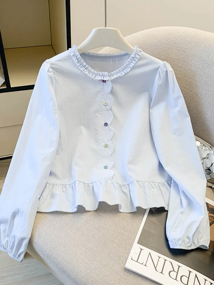 Sweet Style Long Sleeve round Neck Shirt Women's Spring New Waist Cinching Ageless Beautiful Fashionable Top Wood Grain
Sweet Style Long Sleeve round Neck Shirt Women's Spring New Waist Cinching Ageless Beautiful Fashionable Top Wood Grain