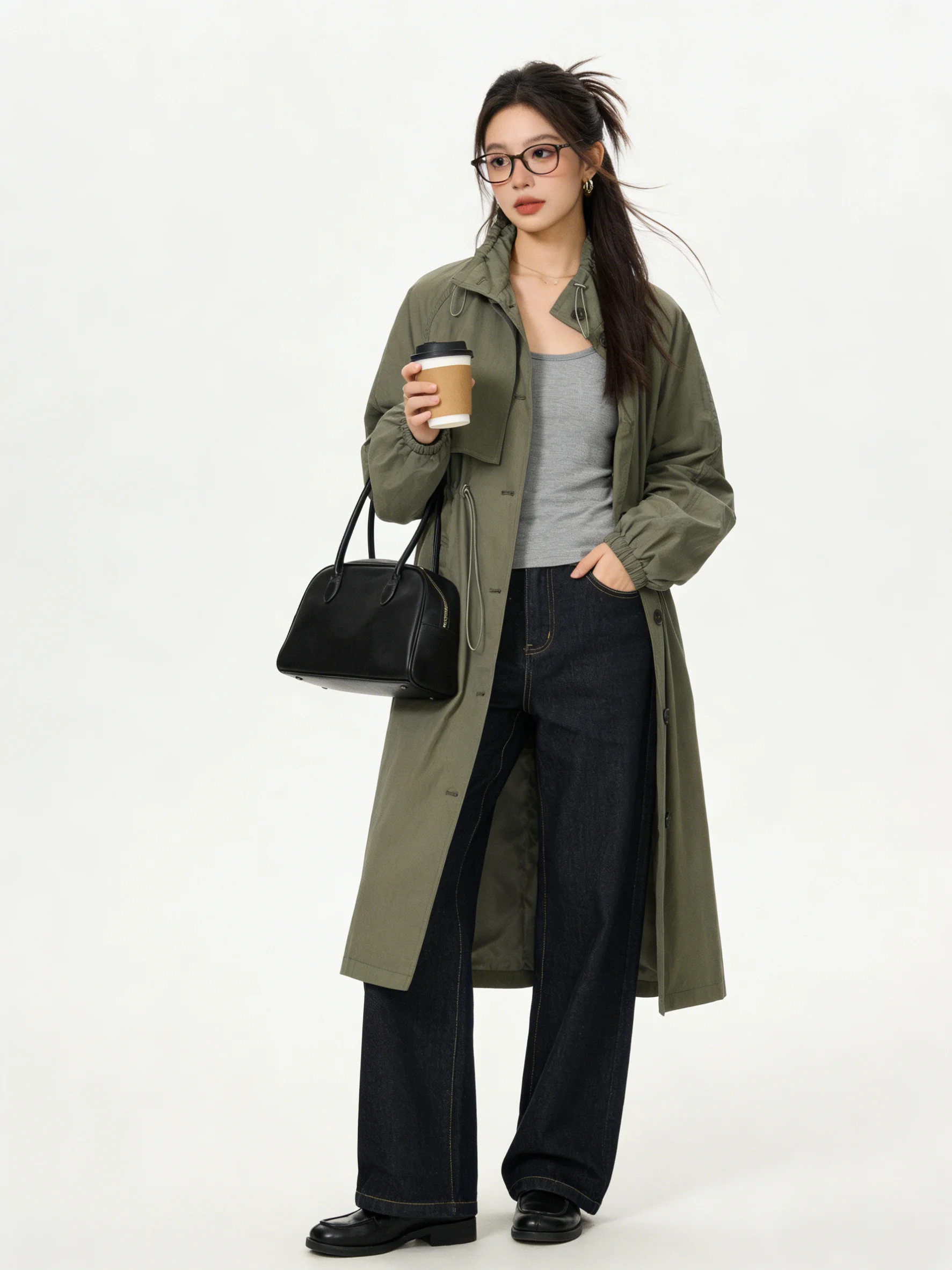 Commute Style Korean Version Long Military Green Stand Collar Single Button Slimming Coat Hepburn Style Early Spring Windbreaker
Commute Style Korean Version Long Military Green Stand Collar Single Button Slimming Coat Hepburn Style Early Spring Windbreaker