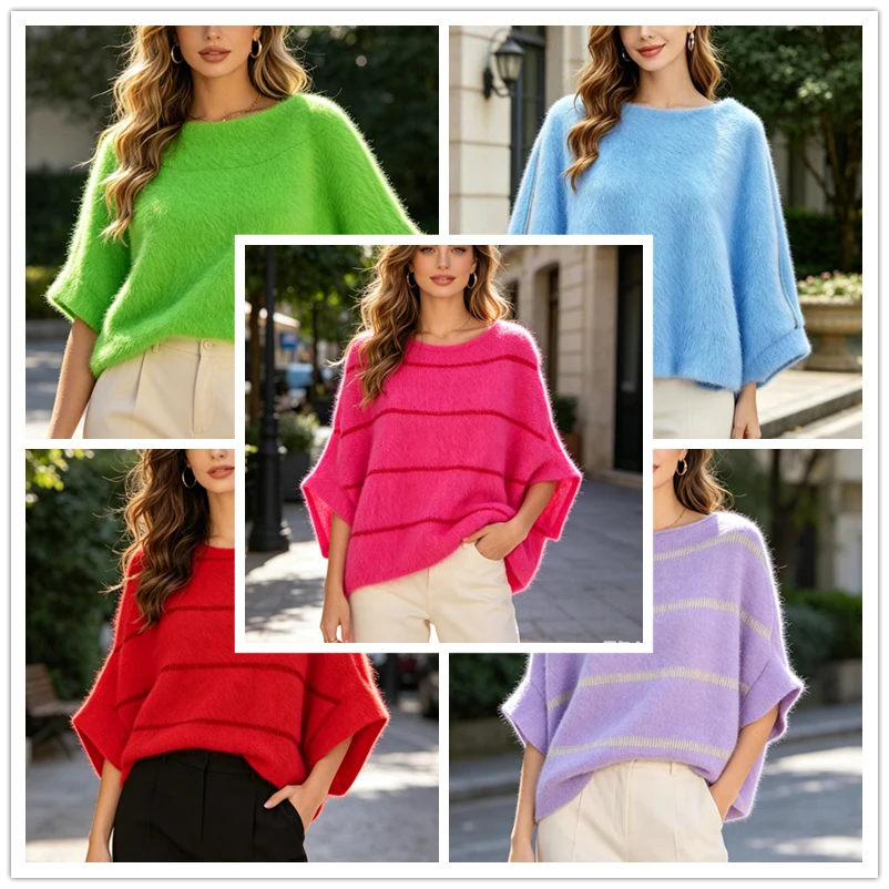 Elegant Fashion Women Mujer Hairy Mink Cashmere Knitted Short Batwing Sleeves O-Neck Loose Lazy Oaf Angora Sweater Vest Jumper
Elegant Fashion Women Mujer Hairy Mink Cashmere Knitted Short Batwing Sleeves O-Neck Loose Lazy Oaf Angora Sweater Vest Jumper