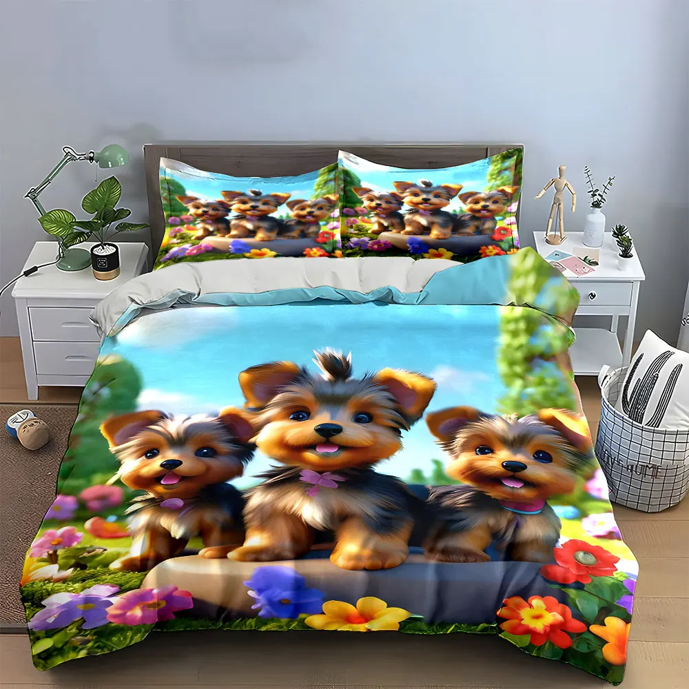 Yorkie Puppy Bedding Set,3Cute Yorkshire Terrier Puppies in Flower Garden Print Duvet Cover+2 Pillowcases,Dog Lover Home Decor
Yorkie Puppy Bedding Set,3Cute Yorkshire Terrier Puppies in Flower Garden Print Duvet Cover+2 Pillowcases,Dog Lover Home Decor