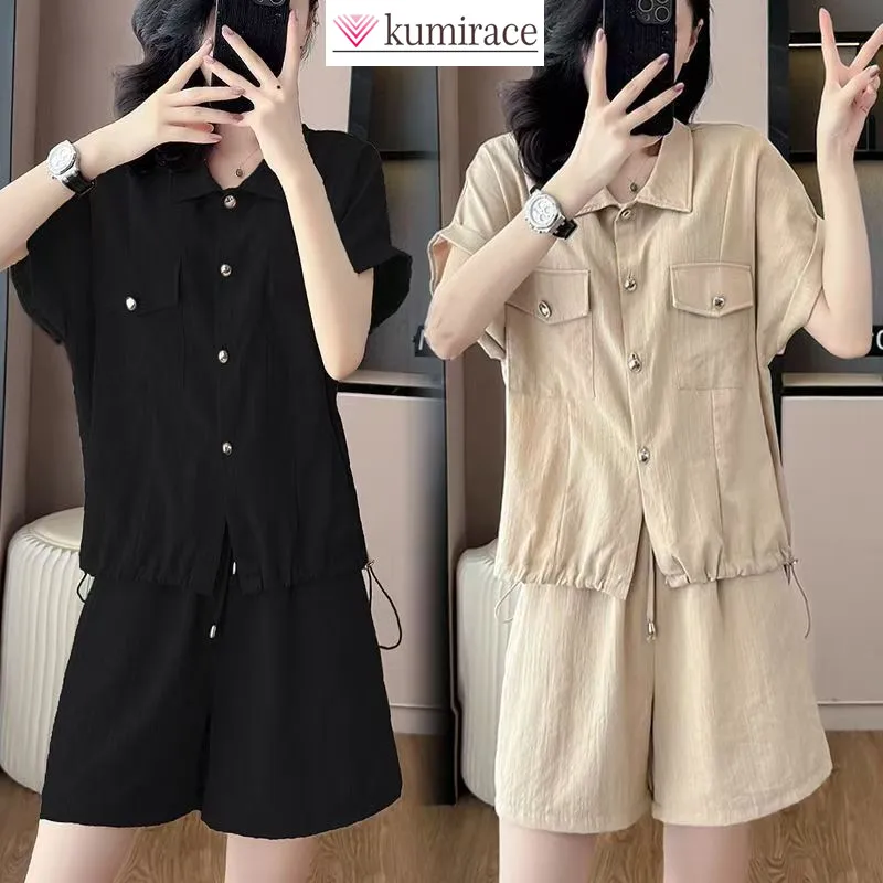 Spring and Summer New Casual Sports Suit Top and Shorts Fashionable Drawstring Loose Two-piece Set for Women
Spring and Summer New Casual Sports Suit Top and Shorts Fashionable Drawstring Loose Two-piece Set for Women