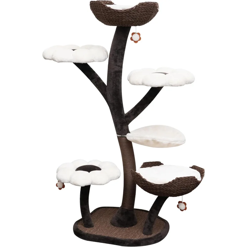 59" High 6 Level Cat Tower with Flower Cat Perchs, Hand Woven Paper Nest Beds, Paper Rope Scratching Post, Iron Strong Post
59" High 6 Level Cat Tower with Flower Cat Perchs, Hand Woven Paper Nest Beds, Paper Rope Scratching Post, Iron Strong Post