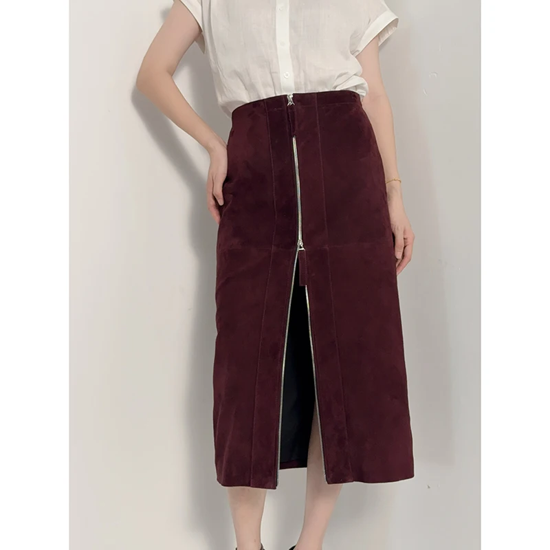 Leather Skirt Women Burgundy/Dark Blue Italian Suede Hybrid Lambskin Jupe Femme Front Zipper Split Retro Straight Wrap Hip Skirt
Leather Skirt Women Burgundy/Dark Blue Italian Suede Hybrid Lambskin Jupe Femme Front Zipper Split Retro Straight Wrap Hip Skirt