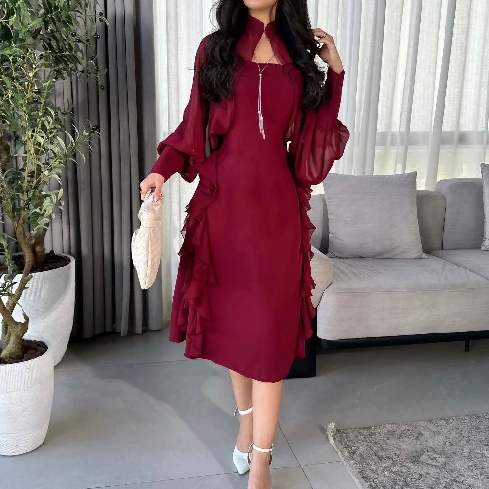 Customized Modern Style Fashion Jersey Pleat Ruched Straight High Collar Knee Length Dresses Bespoke Occasion Dresses Exquisite
Customized Modern Style Fashion Jersey Pleat Ruched Straight High Collar Knee Length Dresses Bespoke Occasion Dresses Exquisite