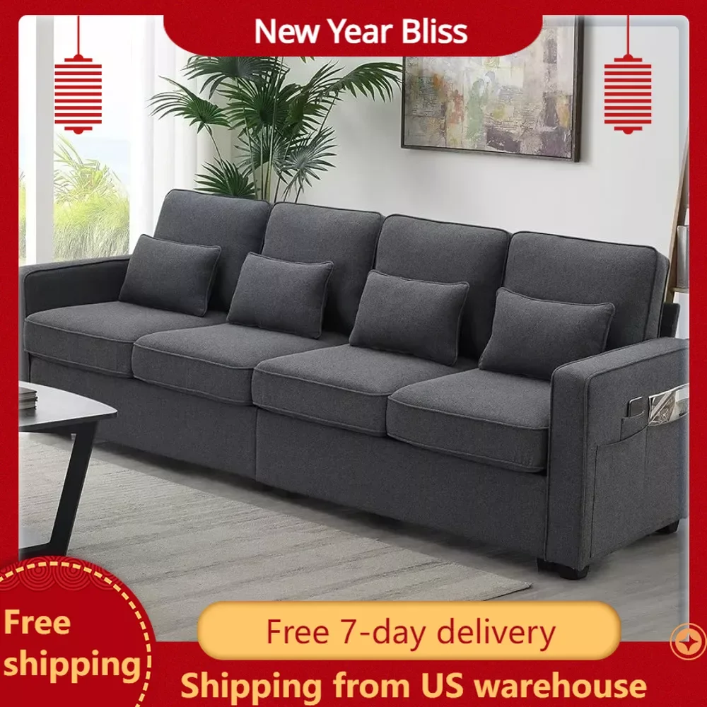 Living room sofa 104" linen sofa with armrest pockets, minimalist 4-seater sofa, dark grey
Living room sofa 104" linen sofa with armrest pockets, minimalist 4-seater sofa, dark grey