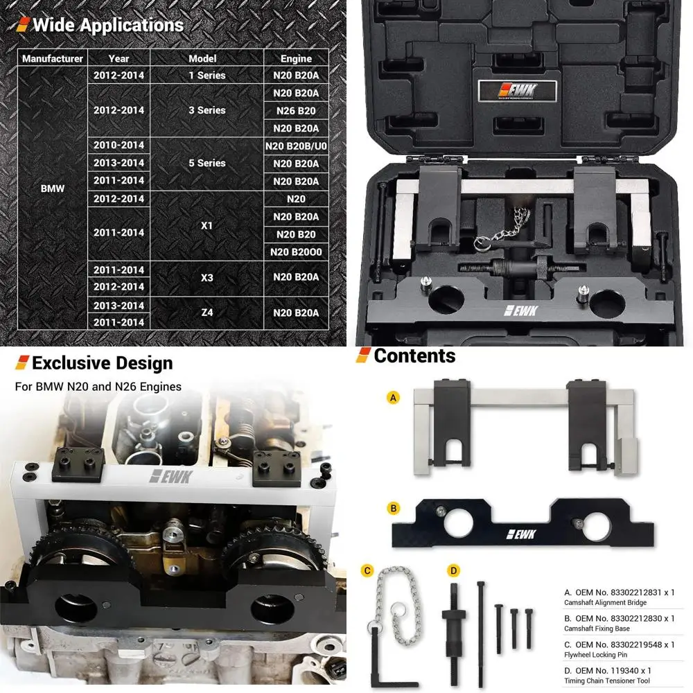 EWK 8 Pcs Engine Camshaft Timing Tool Set VANOS Flywheel Locking Tool Kit compatible for BMW N20 N26 119340
EWK 8 Pcs Engine Camshaft Timing Tool Set VANOS Flywheel Locking Tool Kit compatible for BMW N20 N26 119340