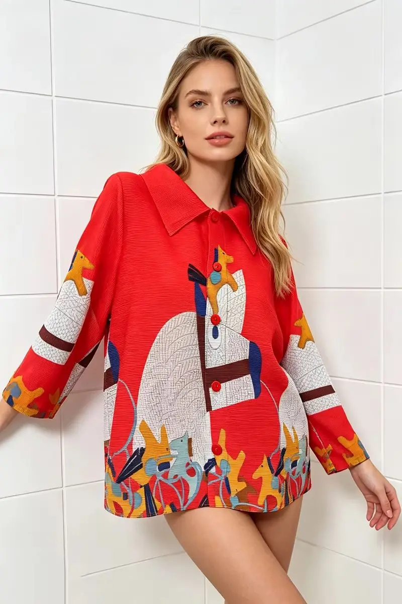 Miyake Pleated Top Women Long Sleeve Abstract Print Shirt Collar Button Down Loose Blouse Elegant Casual Fashion 2026 New
Miyake Pleated Top Women Long Sleeve Abstract Print Shirt Collar Button Down Loose Blouse Elegant Casual Fashion 2026 New