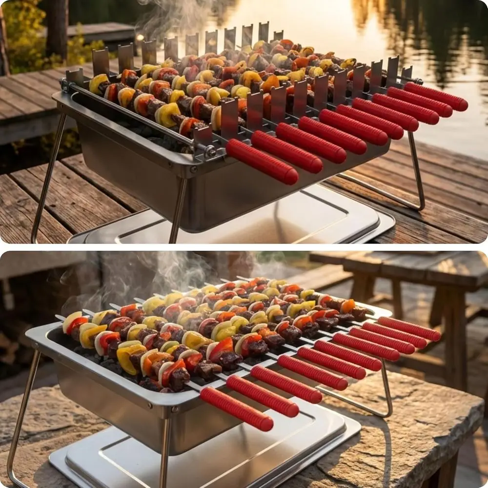 Silicone-Handled Square and Latte Skewers Set with Heat Control, Charcoal Starter, Tongs, Gloves, and Storage Bags
Silicone-Handled Square and Latte Skewers Set with Heat Control, Charcoal Starter, Tongs, Gloves, and Storage Bags