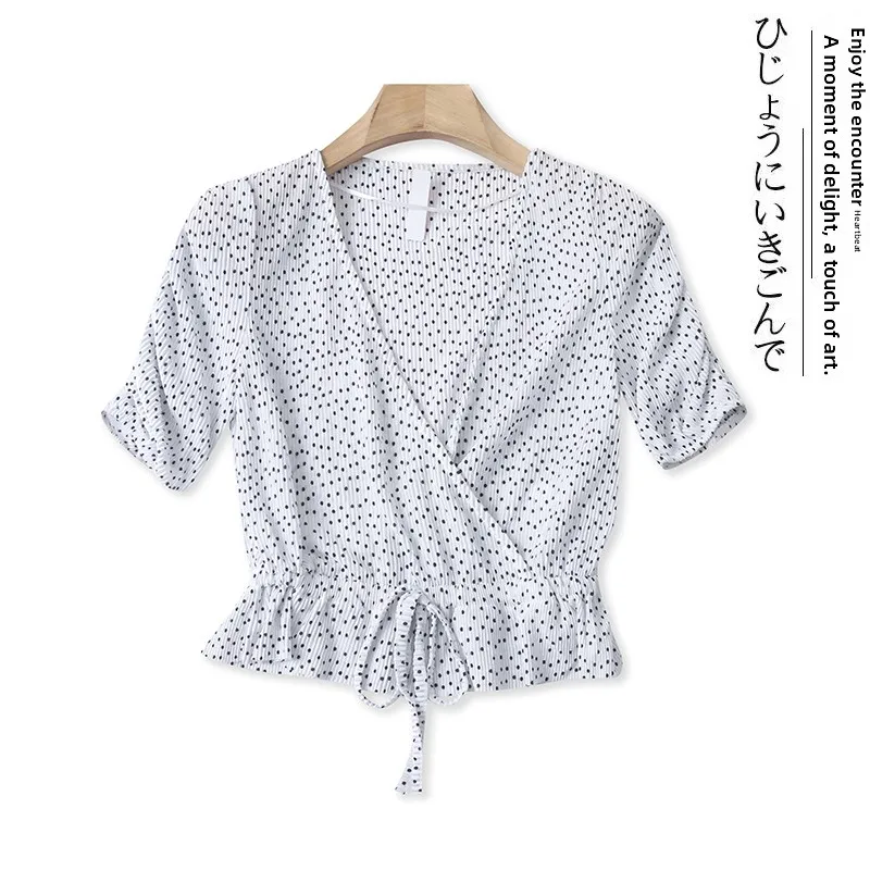 Summer New Women's Faion Slim Fit ort Sve Deep V Ne Cross Design Polka Dot Top Sexy Youthful J/4 Sle Chinese Brand
Summer New Women's Faion Slim Fit ort Sve Deep V Ne Cross Design Polka Dot Top Sexy Youthful J/4 Sle Chinese Brand