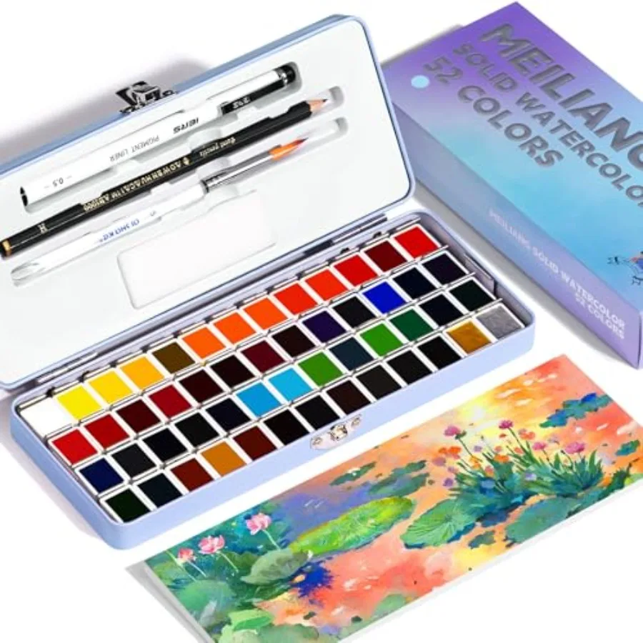 52 Colors Watercolor Paint Set for Adults, Vibrant Travel Water Colors Kit with Metallic Shades, Includes Brush, Pencil, Sponge
52 Colors Watercolor Paint Set for Adults, Vibrant Travel Water Colors Kit with Metallic Shades, Includes Brush, Pencil, Sponge
