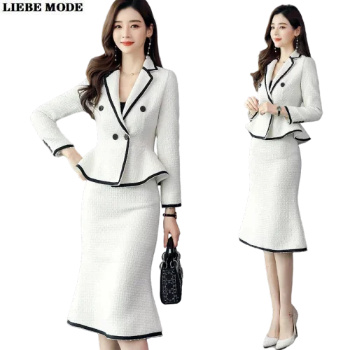 Female Business Tweed Suits Winter Work Wear 2 Piece Blazer Set Woman Luxury Designer Double Breasted Jacket and Long Skirts 
Female Business Tweed Suits Winter Work Wear 2 Piece Blazer Set Woman Luxury Designer Double Breasted Jacket and Long Skirts