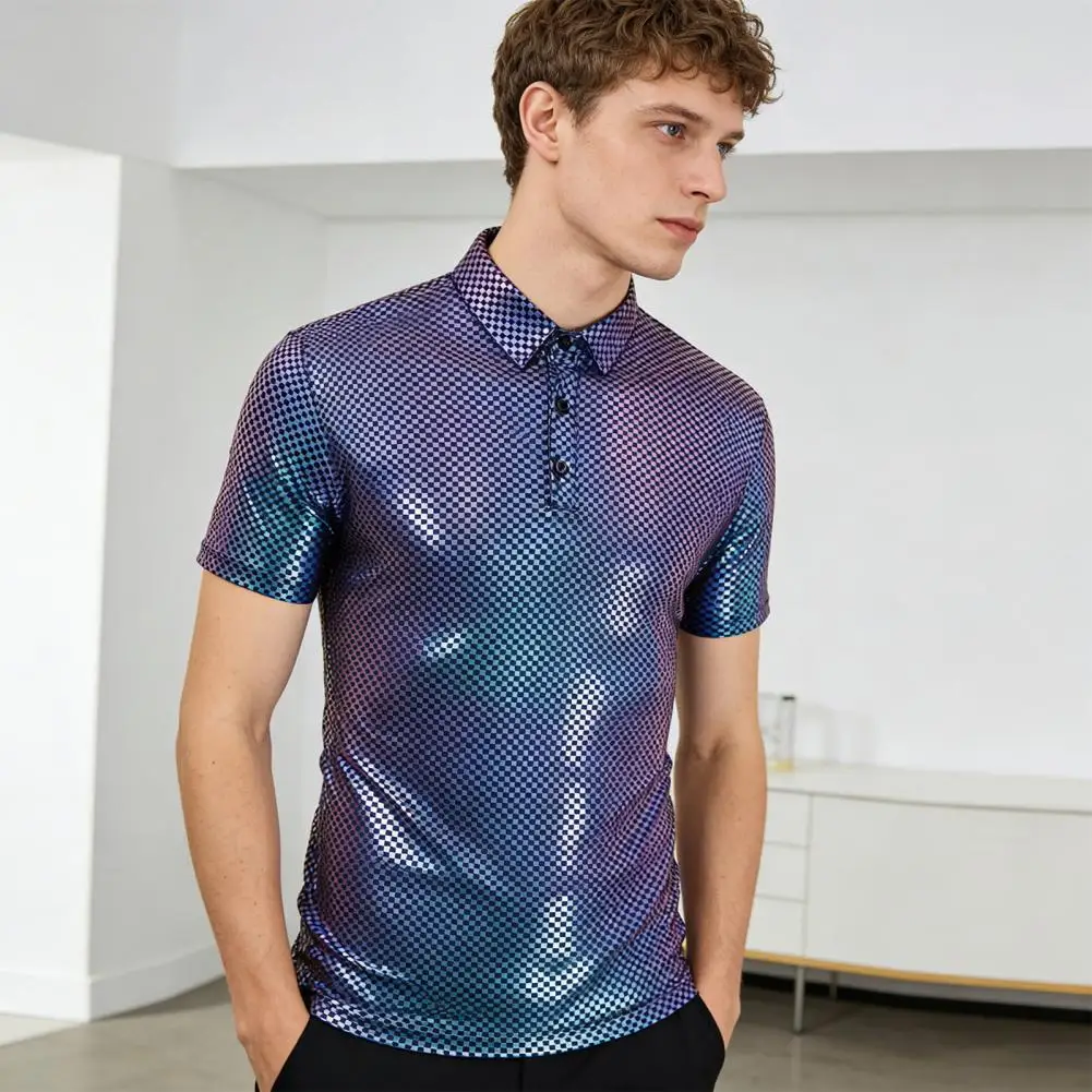Stylish Men Short Sleeve Shirt Men's Glittery Party Shirt Short Sleeve Sparkly Disco Top Turndown Collar Nightclub for Stage
Stylish Men Short Sleeve Shirt Men's Glittery Party Shirt Short Sleeve Sparkly Disco Top Turndown Collar Nightclub for Stage