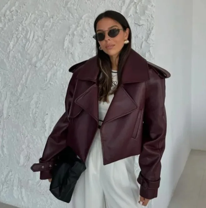 Vintage Solid Color Lapel Women's Pu Leather Jacket Loose Pockets Long Sleeve Coats Autumn Ladies Chic Office Street Outerwear
Vintage Solid Color Lapel Women's Pu Leather Jacket Loose Pockets Long Sleeve Coats Autumn Ladies Chic Office Street Outerwear